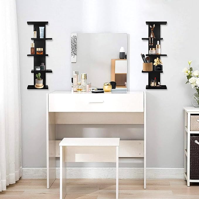 5 Tier Wall Shelf Unit-Black Floating Shelves for Home Decor, Modern Unique Asymmetric Design for Bedroom & Living Room Stora