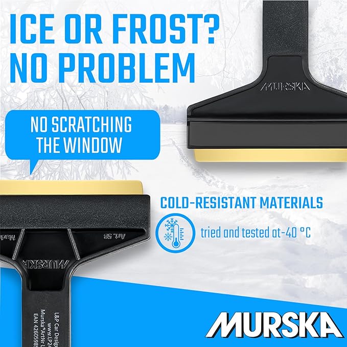 Car Brass Ice Scraper Long Handle Ice Scraper Brass Blade 14,5 inch Ice Scraper for Car Snow Scraper Ice Scrapers for Car Windshield Original Murska from Europe (L&P A055 Black Gray)