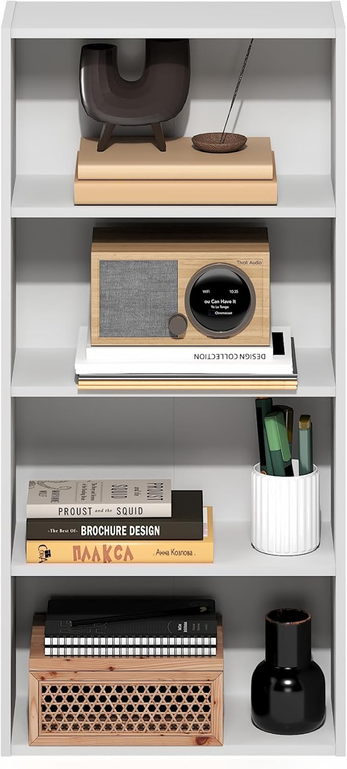 Furinno Basic Book Shelf, 4-Tier Bookcase with Open Shelf, Bookshelf, Cube Storage Organizer, 7 x 17 x 35, for Living Room, B
