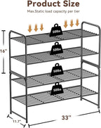 2 Tier Shoe Rack, Shoe Organizer Sturdy Metal for Entryway, Garage, Shoe Shelf Stand for Small Space, Stackable, Black