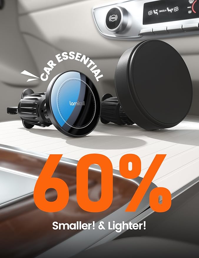 Lamicall 15W for MagSafe Car Mount Charger - [20X Strong Magnets] Wireless Car Phone Holder Charger, Magnetic Phone Holders for Car Vent Dash Accessories for Women Men for iPhone 17 Pro Max Black