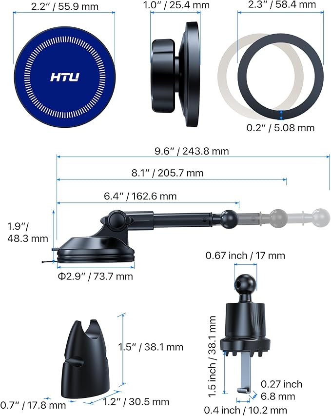 HTU 2026 Upgraded for Magsafe Car Mount [80LBS Strongest Suction & Military-Grade] Powerful Magnetic Cell Phone Holder for Car Dashboard Windshield for iPhone 17 16 15 14 Pro Max Mini,Dark Blue