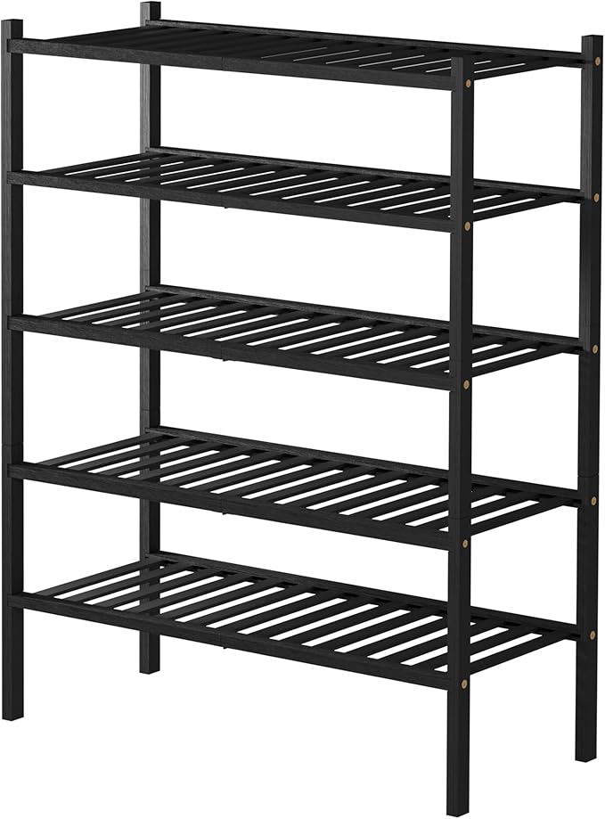 ROMGUAR CRAFT 5 Tier Bamboo Shoe Rack for Closet Free Standing Wood Shoe Shelf for Entryway Small Space Stackable 27"x11"x33"