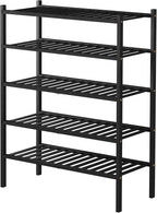 ROMGUAR CRAFT 5 Tier Bamboo Shoe Rack for Closet Free Standing Wood Shoe Shelf for Entryway Small Space Stackable 27"x11"x33"