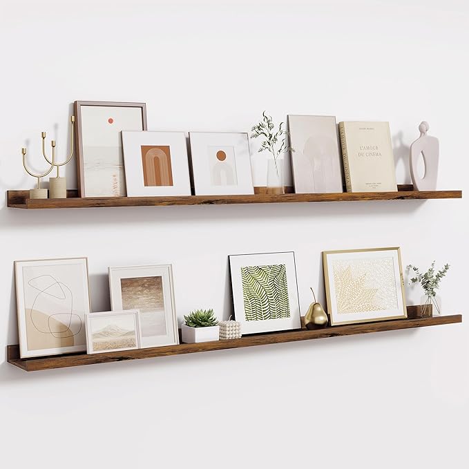 Fun Memories Picture Ledge Shelves Set of 2-55 Inch Shelves with Lip - Large Nursery Bookshelf for Storage - Floating Shelf W