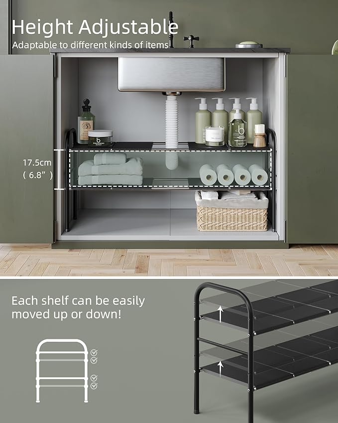 NETEL Under Sink Organizers and Storage, 2 Tier Expandable Under Cabinet Organizer Shelf with 8 Removable Panels,Expandable S