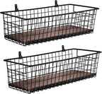 SheeChung 2 Set [Extra Large] Portable Metal Farmhouse Wall Decor Storage Organizer Basket Bin with Handles & Floating Shelve
