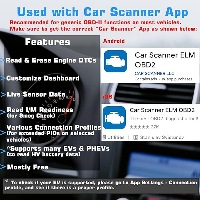 Veepeak OBDCheck BLE+ Bluetooth OBD II Scanner for iOS & Android, Car Check Engine Code Reader Wireless OBD Diagnostic Scan