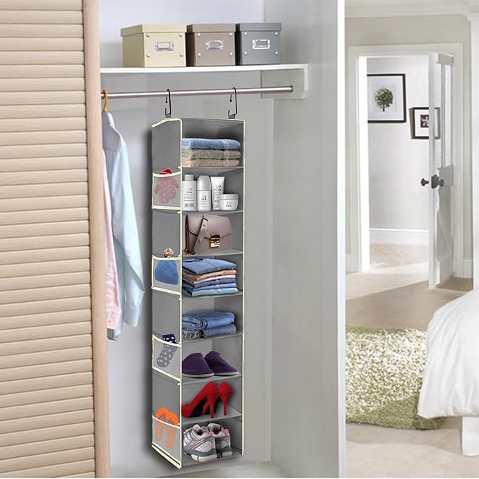 2 Pack Large-Sized Hanging Shoe Organizer 8-Shelf, Hanging Closet Organizer with 8 Side Pockets, Wider Hanging Shelves for St