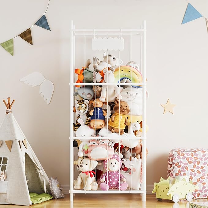 SpaceAid Stuffed Animal Storage Organizer, Wood Animals Zoo Toy Plushies Storage Holder, Large Capacity Plush Toy Cage for Pl