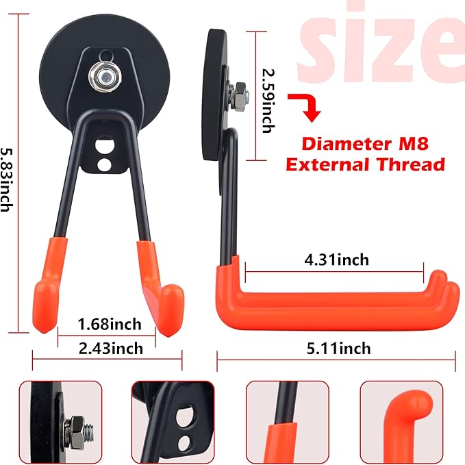 ULIBERMAGNET Magnetic Power Tool Organizer,Cordless Drill Garage Hook Heavy Duty,Large & Strong Manget with Hooks for Garage,