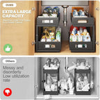 2 Packs 21IN Depth Under Sink Organizer, 2-Tier Pull Out Cabinet Organizer With Smooth Circular Rail, Large Capacity Metal Me