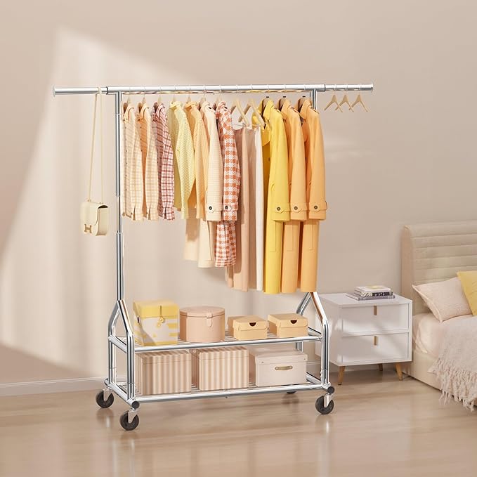 EAGMAK Heavy Duty Clothes Rack Load 556 LBS, Rolling Clothing Rack With Shelves, Height Adjustable Metal Clothes Hanger with 