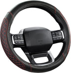 West Llama Customized Auto Car Steering Wheel Cover for Ford F-150, F-250, F-350, Expedition(Diamond Quilted - Black+Red)