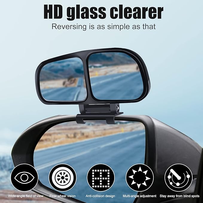 Car Blind Spot Rearview Mirror, Retrofit Mirror Wide Angle Reversing Auxiliary Mirror, Glass HD Wide View Field Double-Side Mirror 360°Adjustable, Right