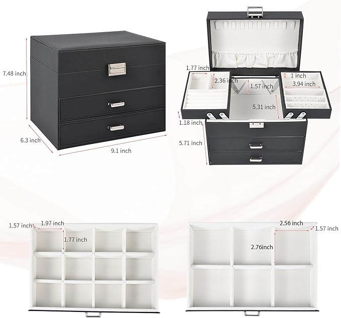 Dajasan Jewelry Organizer Box, Large Jewelry Boxes for Women Girls, Space-Saving 4 Layers Jewelry Storage Case with Drawer, M