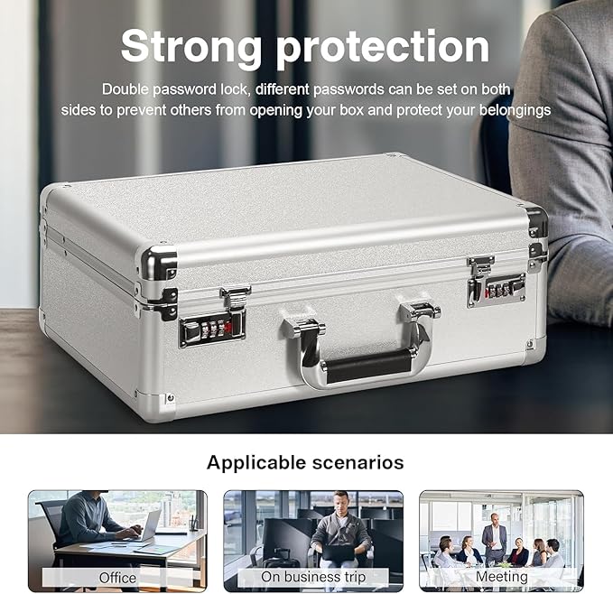 File Organizer Storage Box - 14.2 x 9.4 x 4.5 Inch Medium, Portable Locking Storage Totes with Dual Combination Locks for Pas