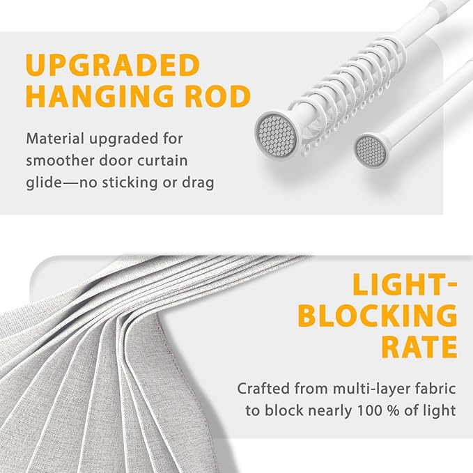 Jilron Accordion Door Curtain Set - 100% Blackout, with Curtain Rod Included, for Bedroom Privacy Protection (White-43 W x 78