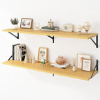 Deep Floating Shelves Wall Mounted, 48"x12" Oak Wall Shelves with Brackets Set of 2 for Bedroom, Living Room, Bathroom, Kitch