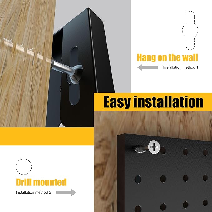 Spampur Peg Board, 6 Pack Metal Pegboard Panels Black Pegboards Wall Organizer with 50 Hooks, Heavy Duty Peg Board for Walls 