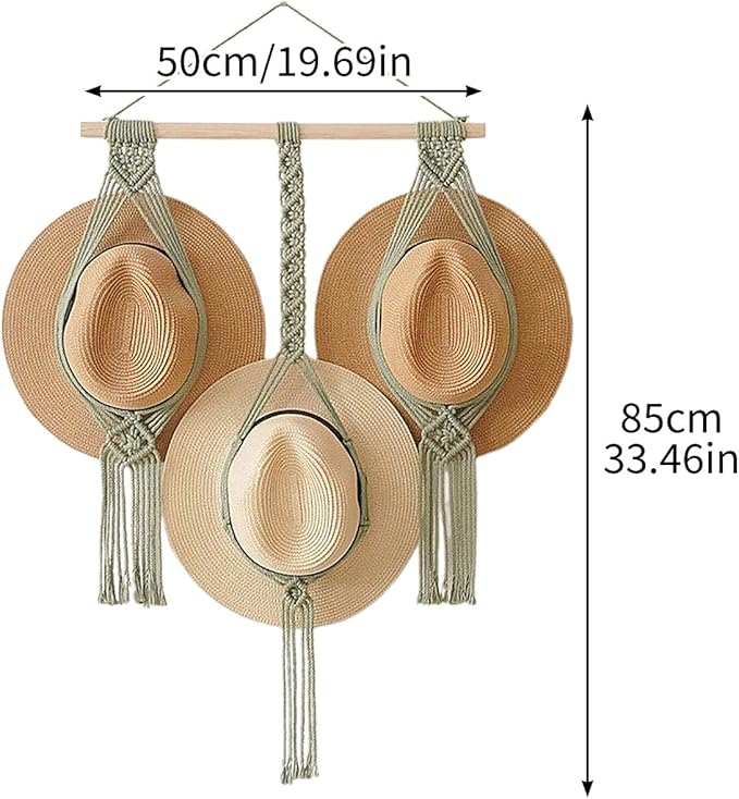 Tissting Macrame Hat Hangers Boho Hat Rack for Wall Hat Holder Display Organizer Bobo Hanging Hat Organizer Storage for Wide 