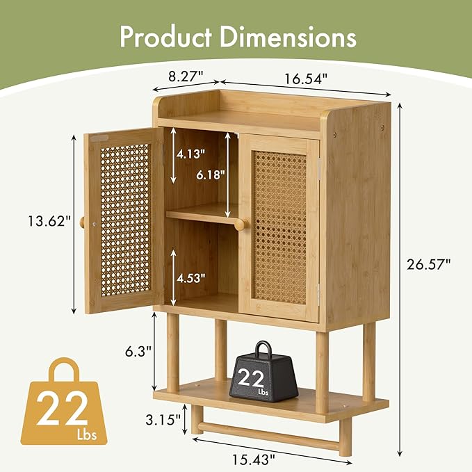 AmazerBath Bathroom Wall Cabinets, Bamboo Medicine Cabinet with Rattan Door, Over The Toilet Storage Cabinet with Towel Bar, 