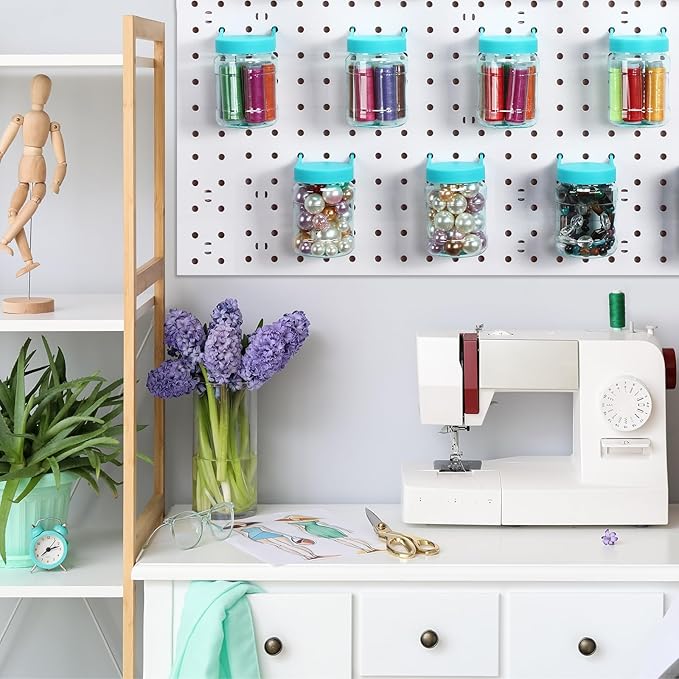 Unittype 20 Set Pegboard Organizer Accessories Peg Boards Jars with Lids Plastic Pegboards Bins Storage Containers Clear Peg 