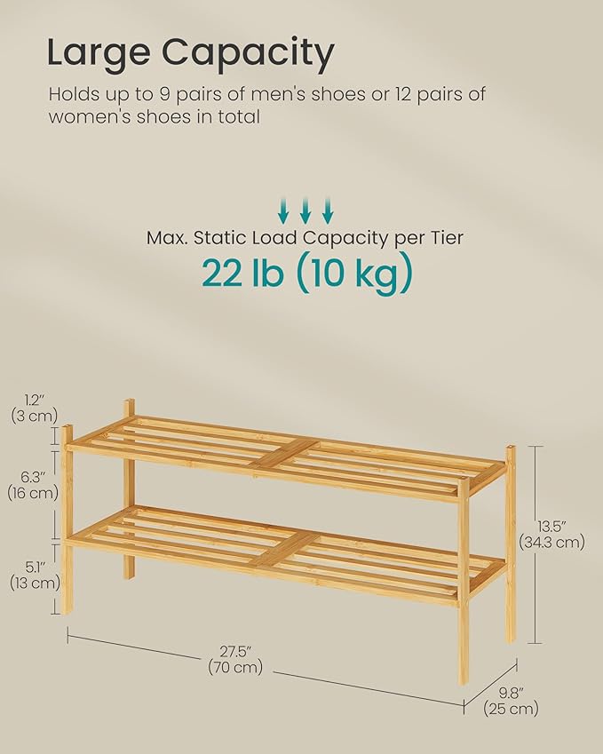 SONGMICS Bamboo Shoe Rack for Closet, Stackable Shoe Oragnizer with Modular Structure, Space-Saving Free Standing Shelf for E