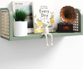 Green Rattan Wall Shelf, Wooden Hanging Bookshelf Storage, Cute Nursery Shelves Wall Mounted, Boho Decorative Floating Shelve
