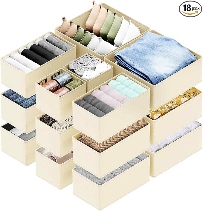 SpaceAid Drawer Organizer for Clothes, 18 Pack Dresser Drawer Organizer Bins, Closet Organizers and Storage Dividers for Clot