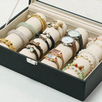 Bracelets Organizer Rods Bangles Display Holder, Clear See through Lid Leather Velvet Jewelry Storage Box Case for Women, 4 R