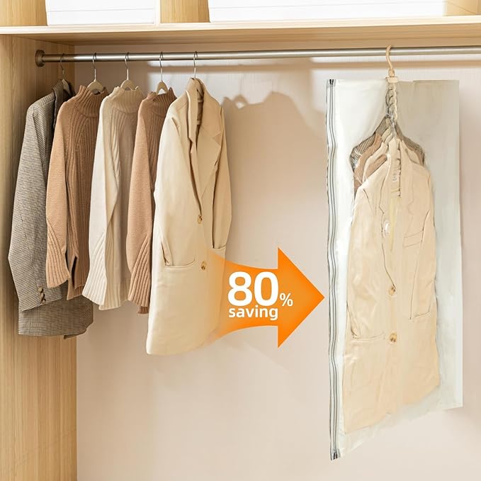 Hanging Vacuum Storage Bags – 2 Pack (1 Long, 1 Short) Hanging Vacuum Seal Bags for Clothing, Closet Organizer Space Saver fo