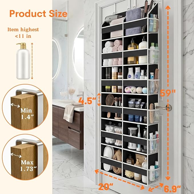 Over The Door Organizer 6 Tiers, Extra Large Behind Door Storage of 12 Compartments, 80 lbs Weight Capacity Hanging Storage O