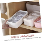 2pcs Plastic Socks Organizer with Compartments Stackable Drawer Storage Box for Underwear Gloves and Accessories White