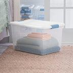 Sterilite 24-Pack Latching Box, Under Bed Storage Bins with Lids, Clear Plastic, 64 Quart - Heavy-Duty Organizing Containers 