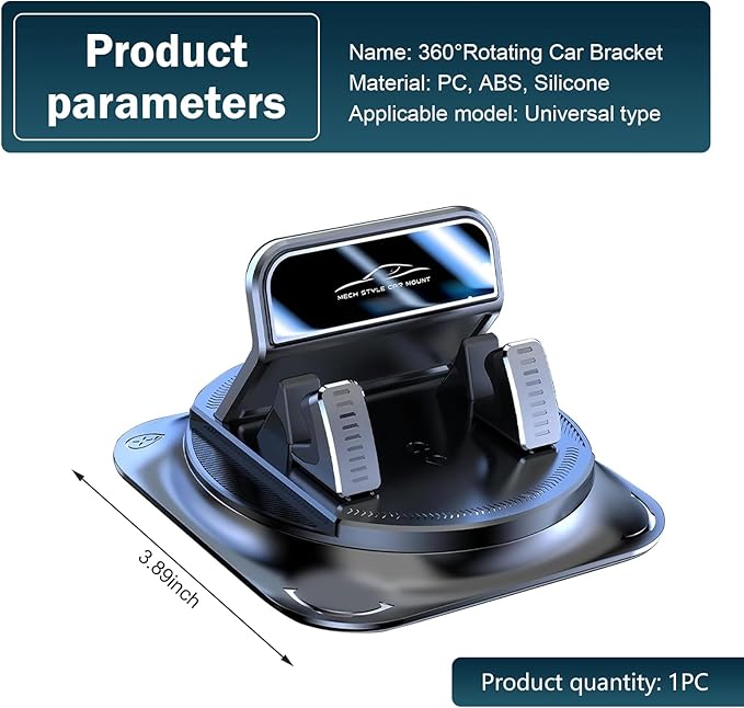 360 Degree Phone Holder Rotating Car, Dashboard Cell Phone Holder, Non-Slip Navigation Bracket, Universal for Most Cars (Black)