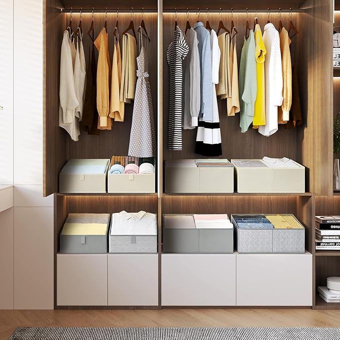 DIMJ Trapezoid Storage Bins for clothes - 6 Packs Closet Organizers and Storage Baskets, Foldable Closet Baskets with Handles