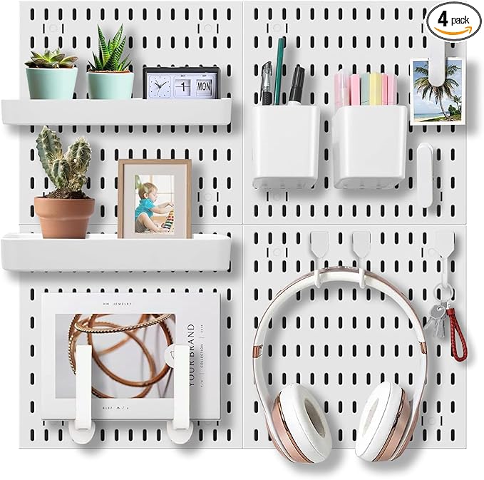 Wall Organizer Peg Board - Elevate And Declutter Your Gaming And Office - Create A Perfectly Structured Space(White)