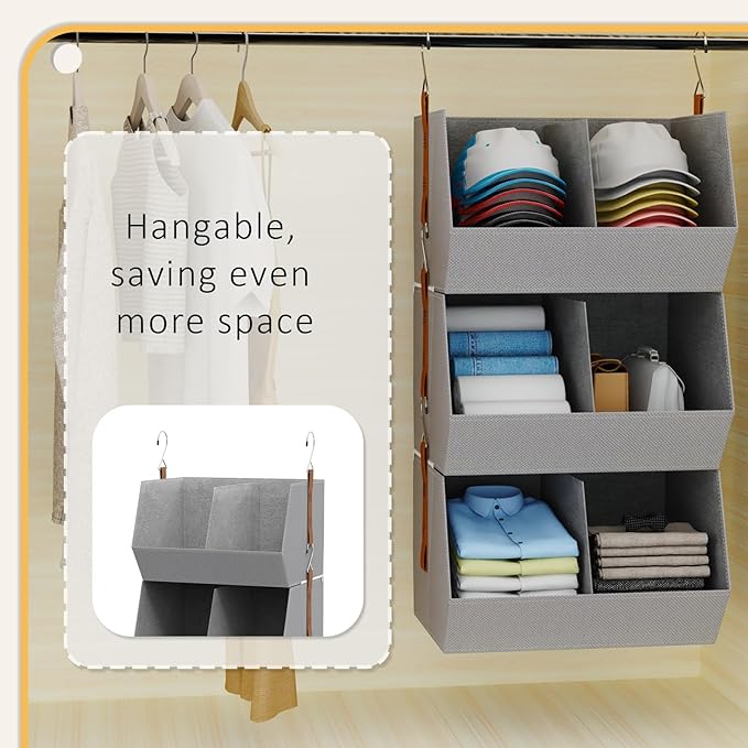 2 Pack,Extra Large Hanging Closet Organizer, Disassemblable Clothes Hanging Shelves,Collapsible Fabric Closet Storage System 