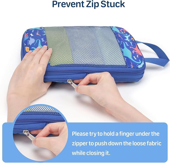 Kids Compression Packing Cubes, 4 Piece Set for Carry On Suitcase, Water Resistant Travel Luggage Organizers with Shoe Bag, T