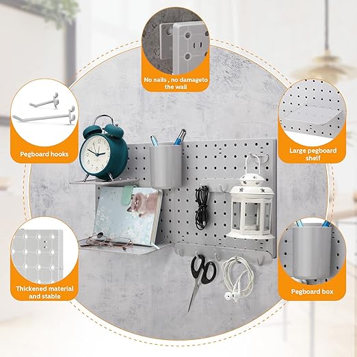 Chunful 58 Pcs Pegboard Organizer Kits Plastic Pegboard Wall Panel Mount Display Accessories Include Storage Boards Buckets a