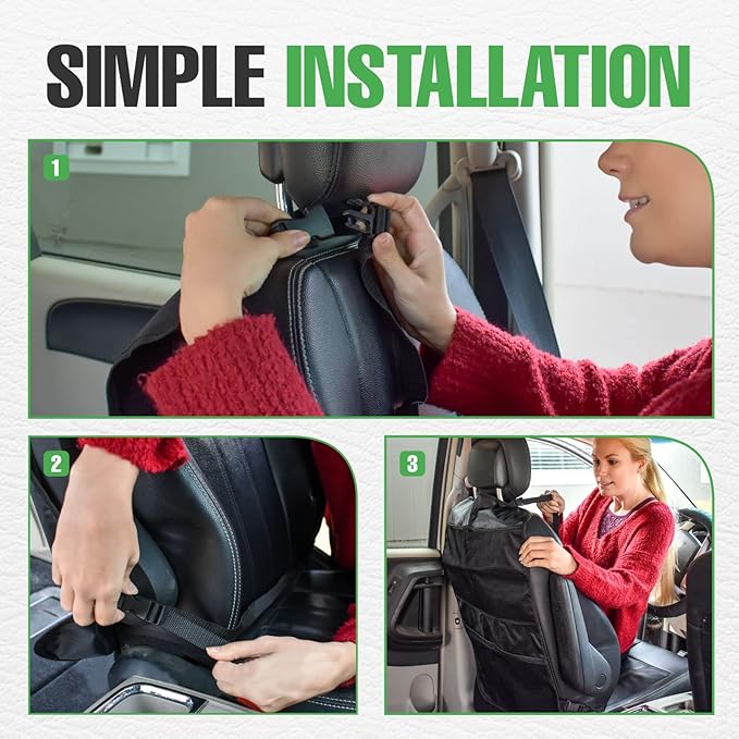 lebogner Back Seat Cover for Kids + 4 Pocket Storage Organizer, 2 Pack X-Large Waterproof Kick Mats Backseat Protector, Car S