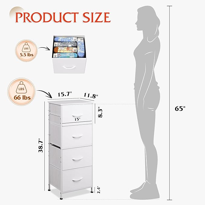 WLIVE Dresser with 4 Drawers, Storage Tower, Organizer Unit, Fabric Dresser for Bedroom, Hallway, Entryway, Closets, Sturdy S