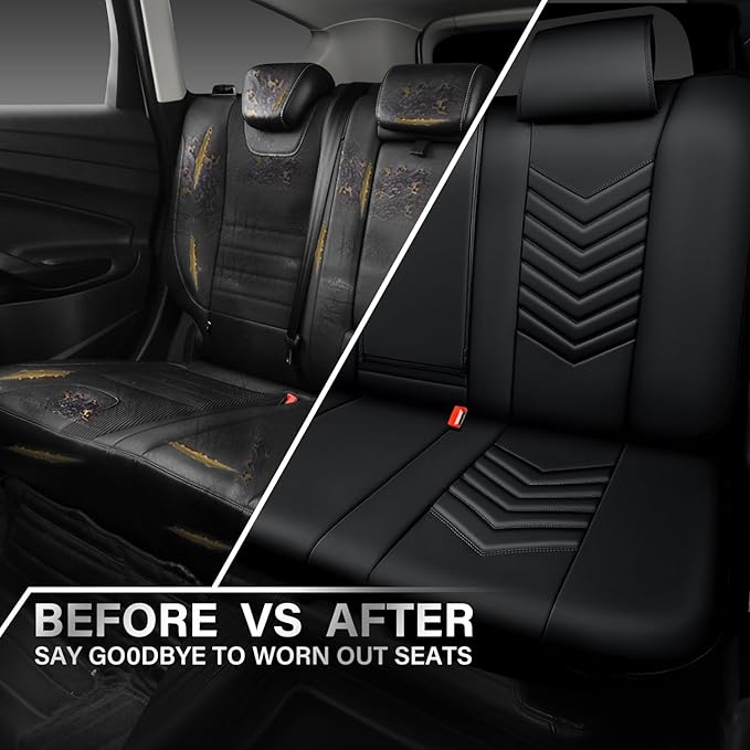 CAR PASS 3D Foam Luxury Leather Back Bench Car Seat Covers,Waterpoof Faux Leather Rear Seat Cover Universal Fit for Cars Seda