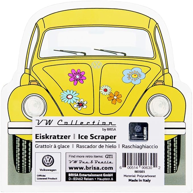 BRISA VW Collection - Volkswagen Polycarbonate Ice Scraper Windshield Scraper Snow Remover Winter Car Accessory in Beetle Design (Front/Yellow)
