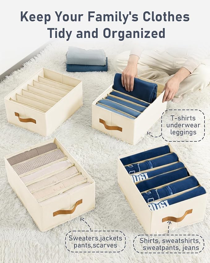 DIMJ Large Wardrobe Clothes Organizer, 6Packs Fabric Closet Storage Organizer with Handles, Foldable Closet Organizers Divide