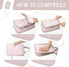 WOOMADA Compression Packing Cubes for Suitcases Travel Essentials 4 Set Expandable Travel Bags Organizer for Luggage(pink che