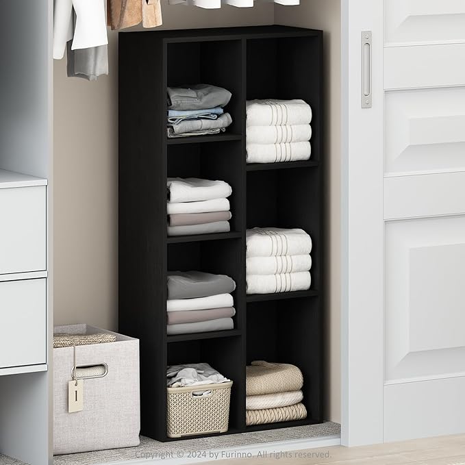 Furinno Reed Closet Organizers and Storage, 7-Cube Closet Organizer, Open Shelf Closet Storage, for Wardrobe, Bedroom, Living