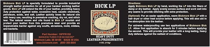 Bickmore Leather Conditioner, Scratch Repair Bick LP 4oz - Heavy Duty LP Leather Preservative | Leather Protector, Softener a