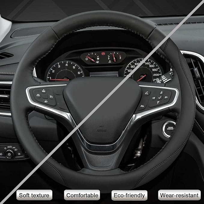 West Llama Customized Auto Car Steering Wheel Cover for Chevy 14.5-15 inches, Steering Wheel Cover for Chevrolet (Black - Sta